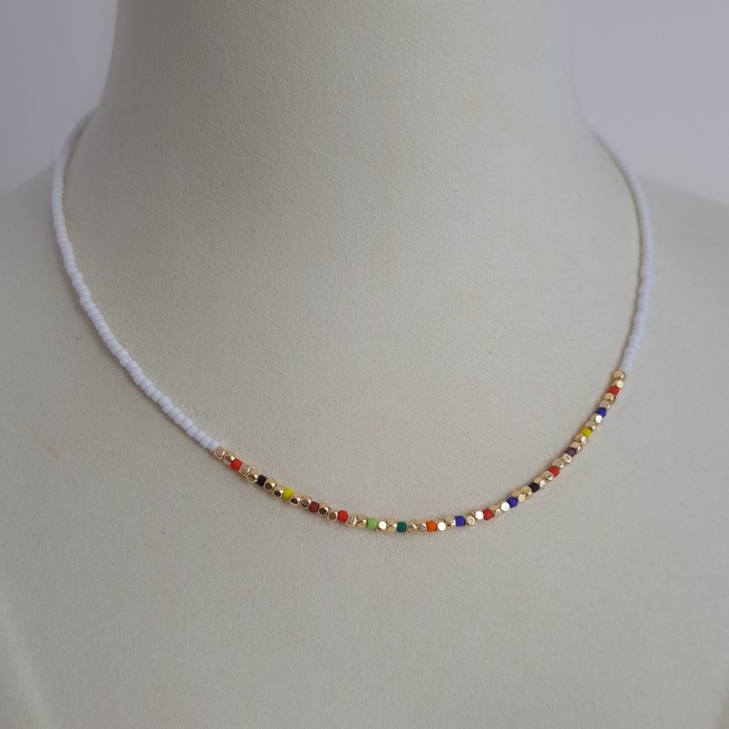 گردنبند مهره ای سفید و مهره رنگی*