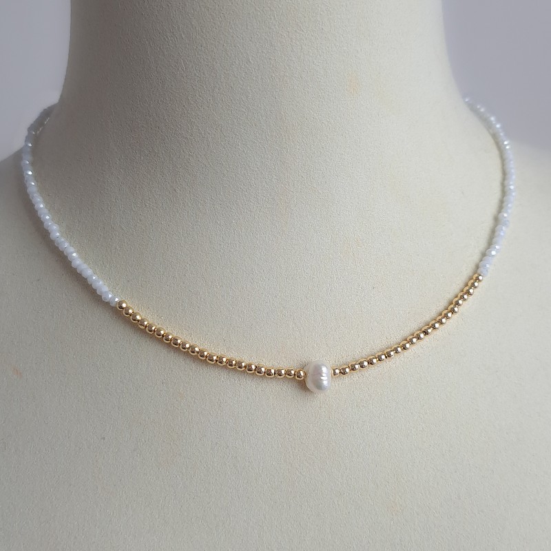 گردنبند مهره سفید و مروارید طبیعی*