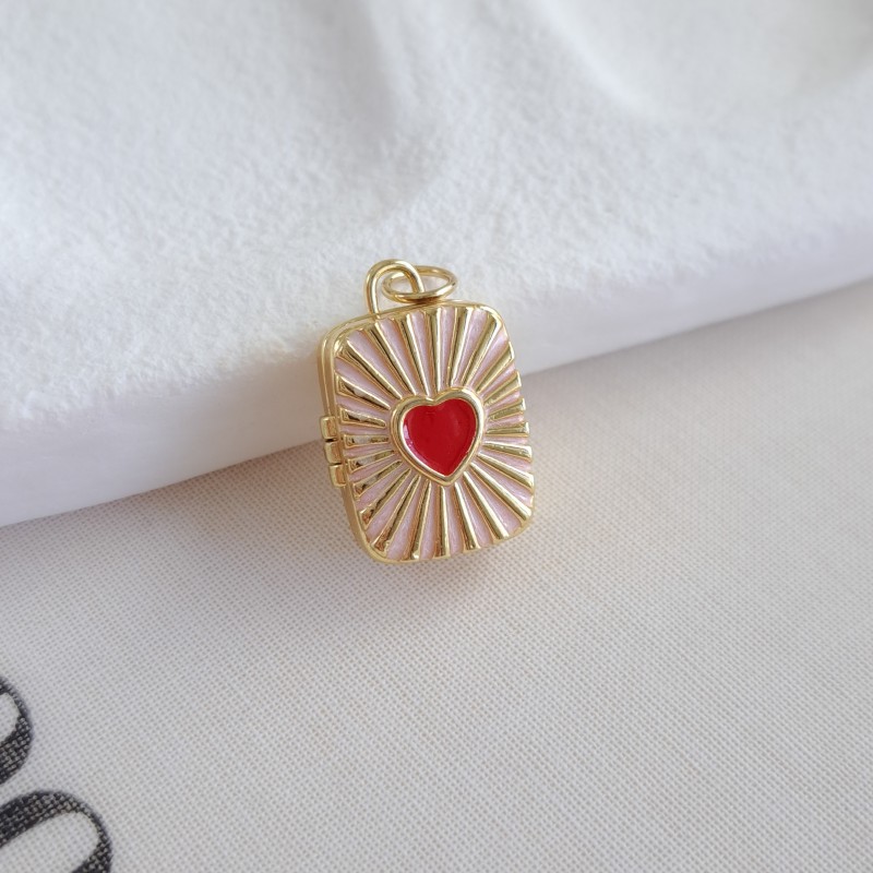 گردنبند لاکت مستطیلی صورتی قلب قرمز**