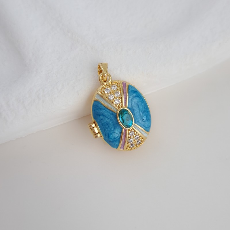 گردنبند لاکت بیضی نگین‌دار میناکاری آبی*