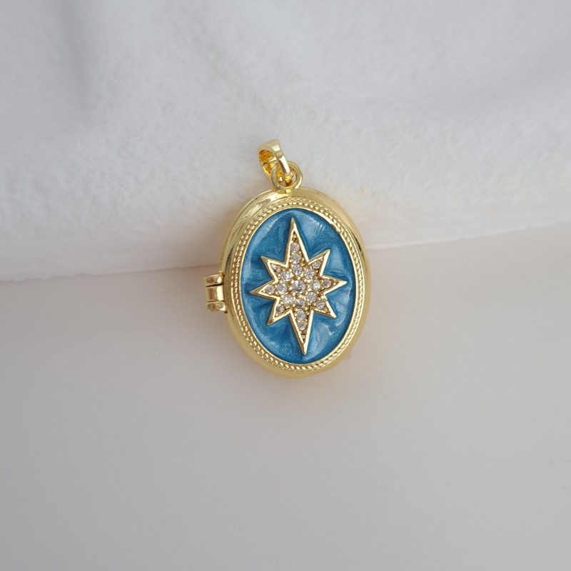 گردنبند لاکت بیضی آبی طرح ستاره*