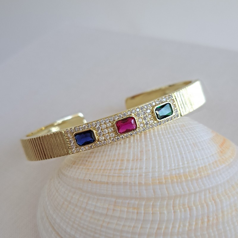 بنگل طرح طلا سه نگین مستطیلی*