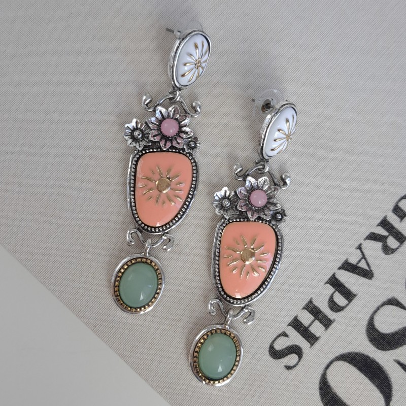 گوشواره گلهای سنگی گلبهی زارا استایل*