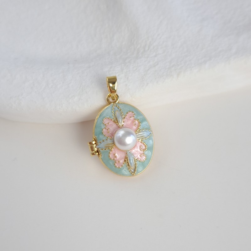 لاکت بیضی مروارید سبز و صورتی*