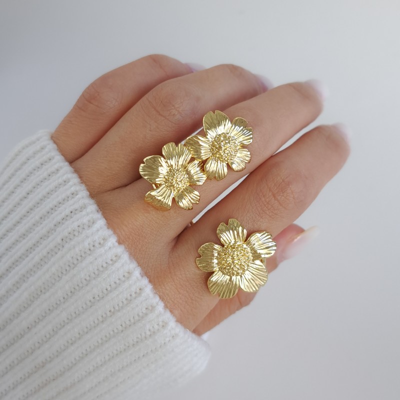 انگشتر دو انگشتی گل‌های طلایی*