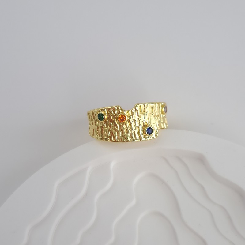 انگشتر وینتیج اروپایی رینگ طرح دار نگین رنگی*