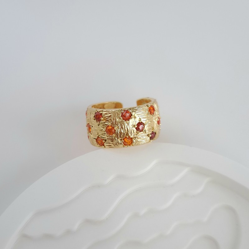 انگشتر وینتیج اروپایی رینگ پهن نگین نارنجی*