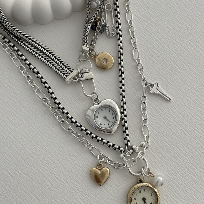 گردنبند سه تایی نقره ای طرح ساعت  زارا  *