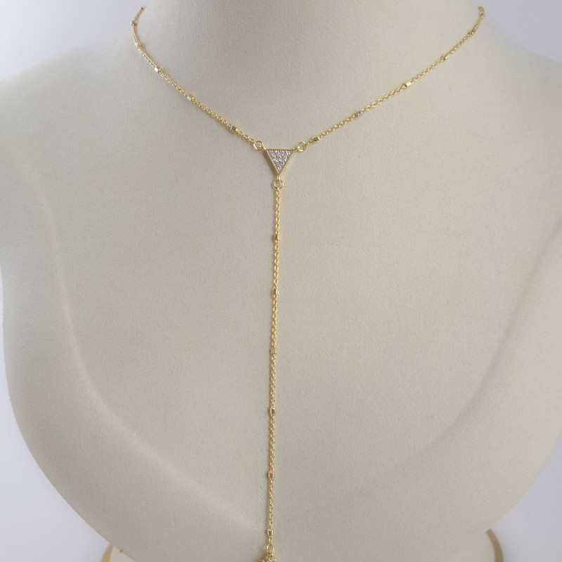 گردنبند آویز بلند مثلث فول نگین