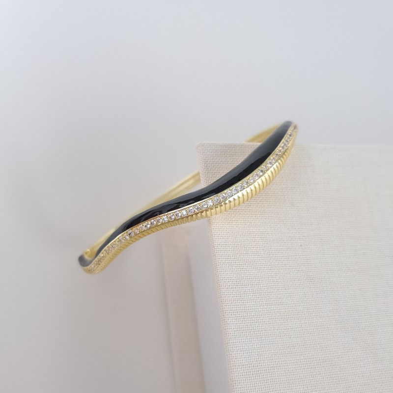 دستبند موج طرح طلا میناکاری مشکی*