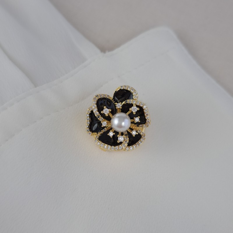 کاور دکمه گل نگین دار میناکاری مشکی *