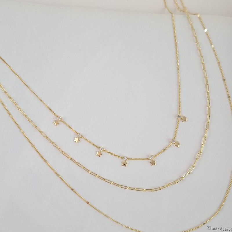 گردنبند سه ردیفه آویز ستاره و نگین*