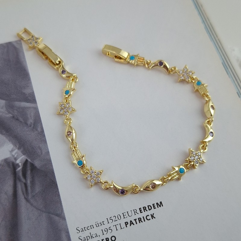 دستبند ماه، ستاره و دست همسا روکش طلا*