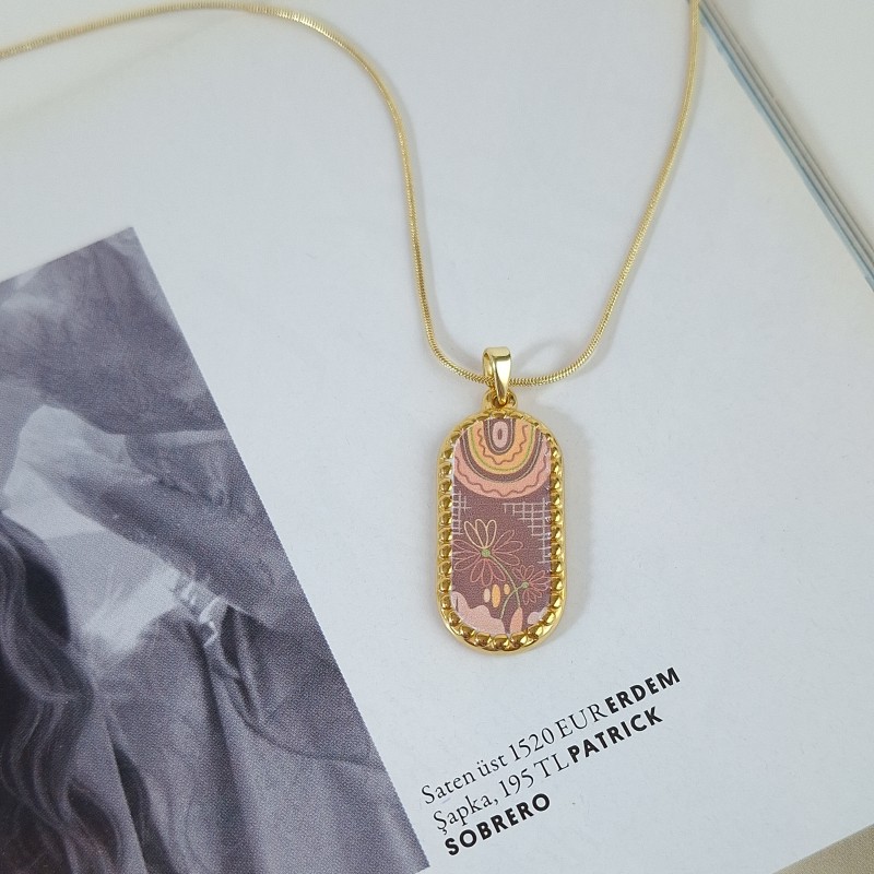 گردنبند بیضی گل رنگ نود استیل*