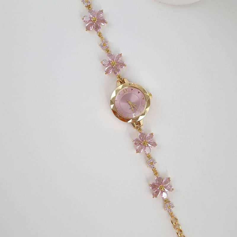 ساعت گل سواروسکی صورتی (گل ریز و درشت)*