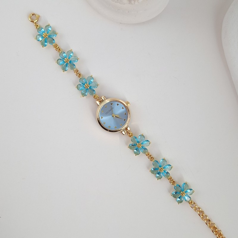 ساعت گل شش پر سواروسکی آبی تیفانی*