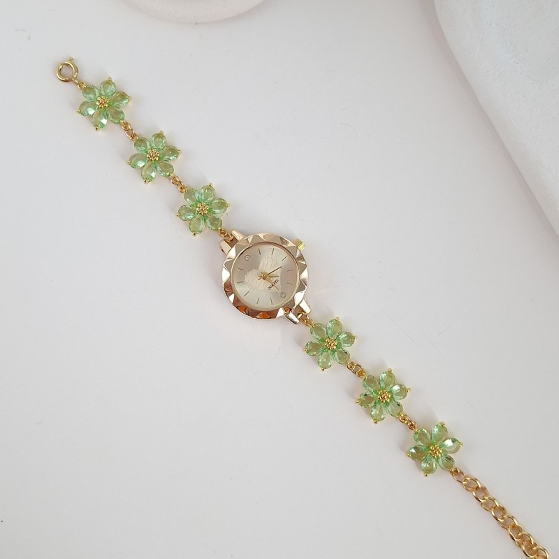ساعت گل شش پر سواروسکی سبز*