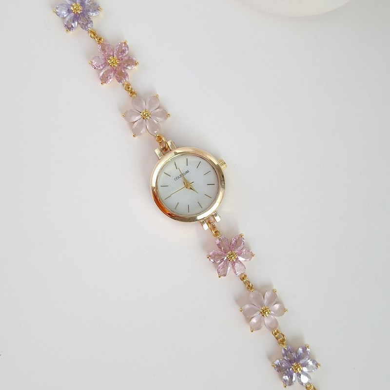 ساعت گل شش‌پر سواروسکی صورتی و بنفش*