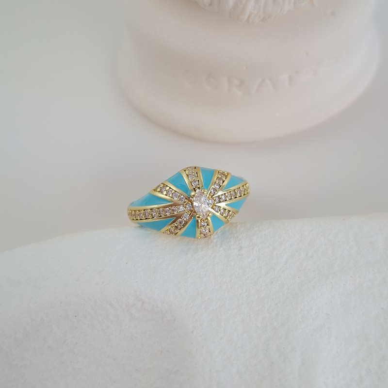 انگشتر دامله مینا کاری آبی فیروزه ای نگین زیرکنیوم*