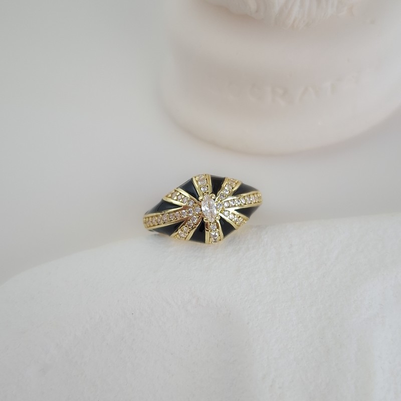 انگشتر دامله مینا کاری مشکی نگین زیرکنیوم*