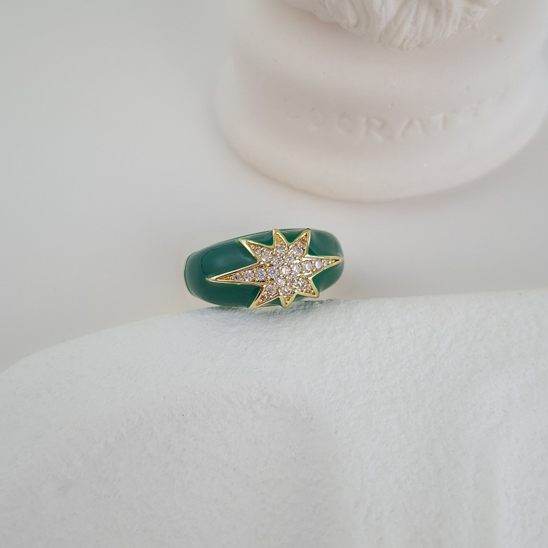 انگشتر دامله مینا کاری سبز ستاره نگین دار*