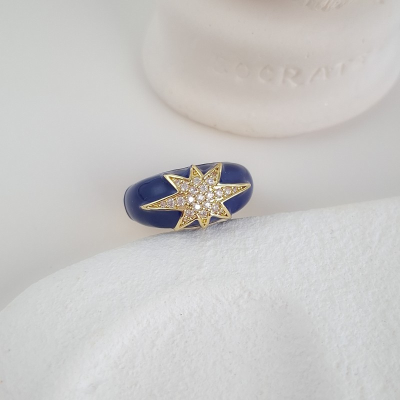 انگشتر دامله مینا کاری سورمه‌ای ستاره نگین دار*