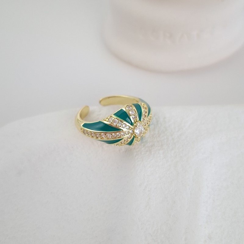 انگشتر دامله مینا کاری سبز نگین زیرکنیوم*