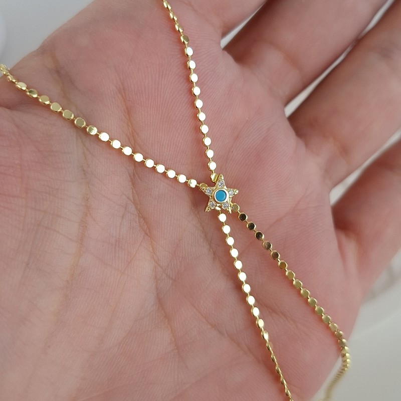 دستبند تمیمه ستاره نگین آبی *