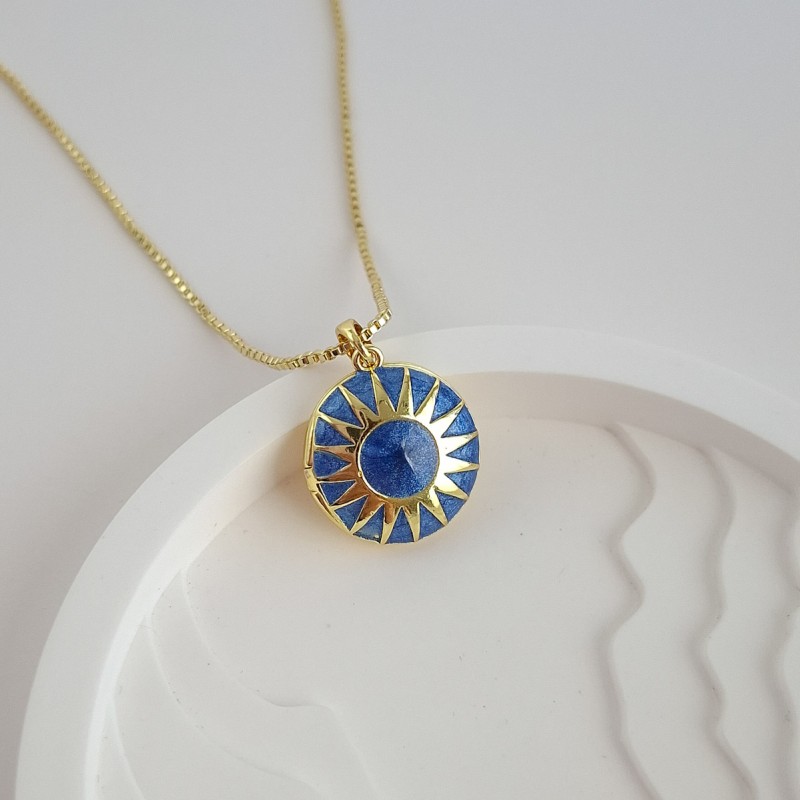گردنبند لاکت خورشیدی میناکاری آبی*