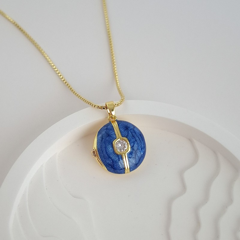 گردنبند لاکت دایره میناکاری آبی*