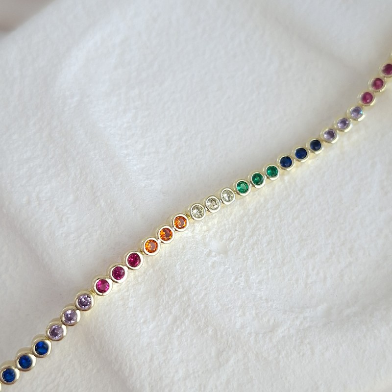 دستبند نگین زیرکنیوم مولتی کالر دایره*