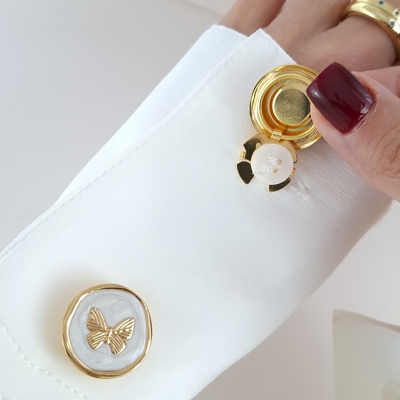 کاور دکمه پروانه طلایی میناکاری سفید