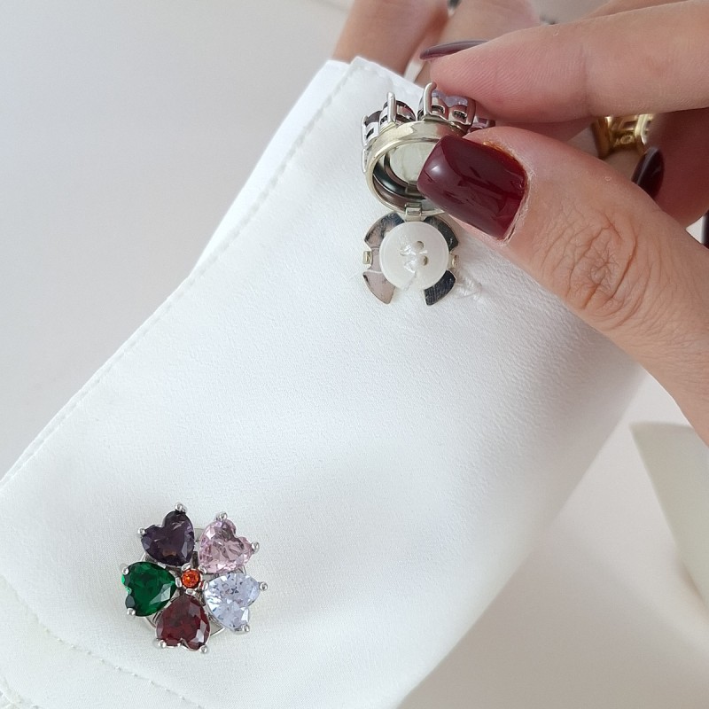 کاور دکمه گل قلبی مولتی کالر پایه نقره ای*