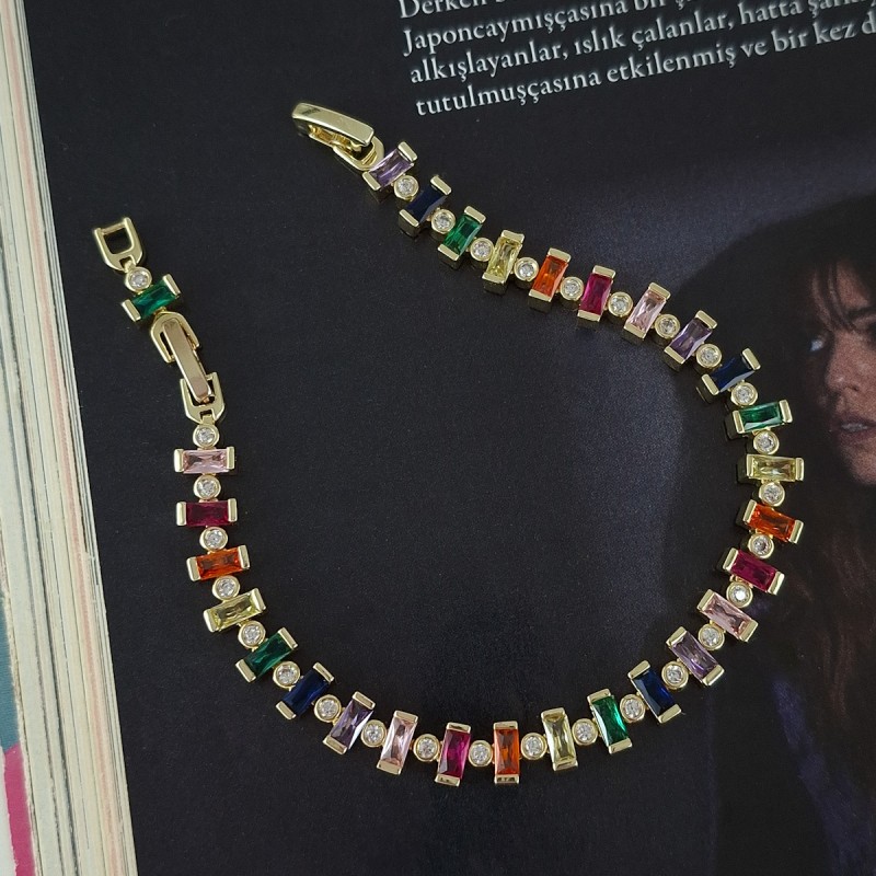 دستبند باگت رنگی و نگین دایره *