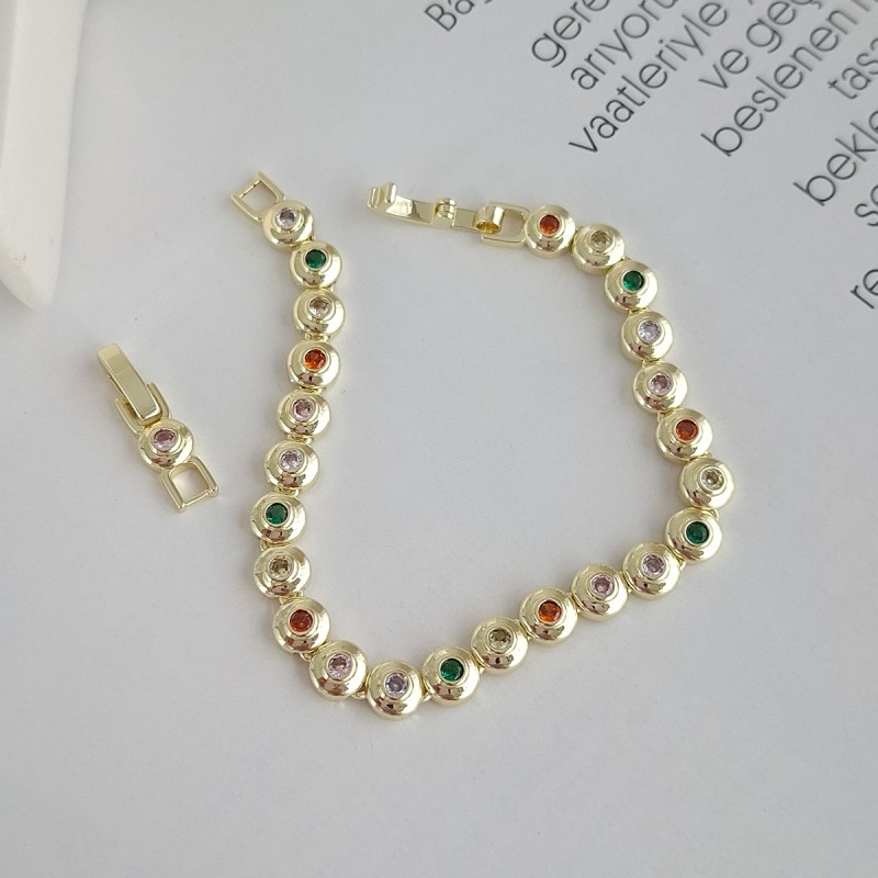 دستبند دایره دایره نگین رنگی طرح طلا *