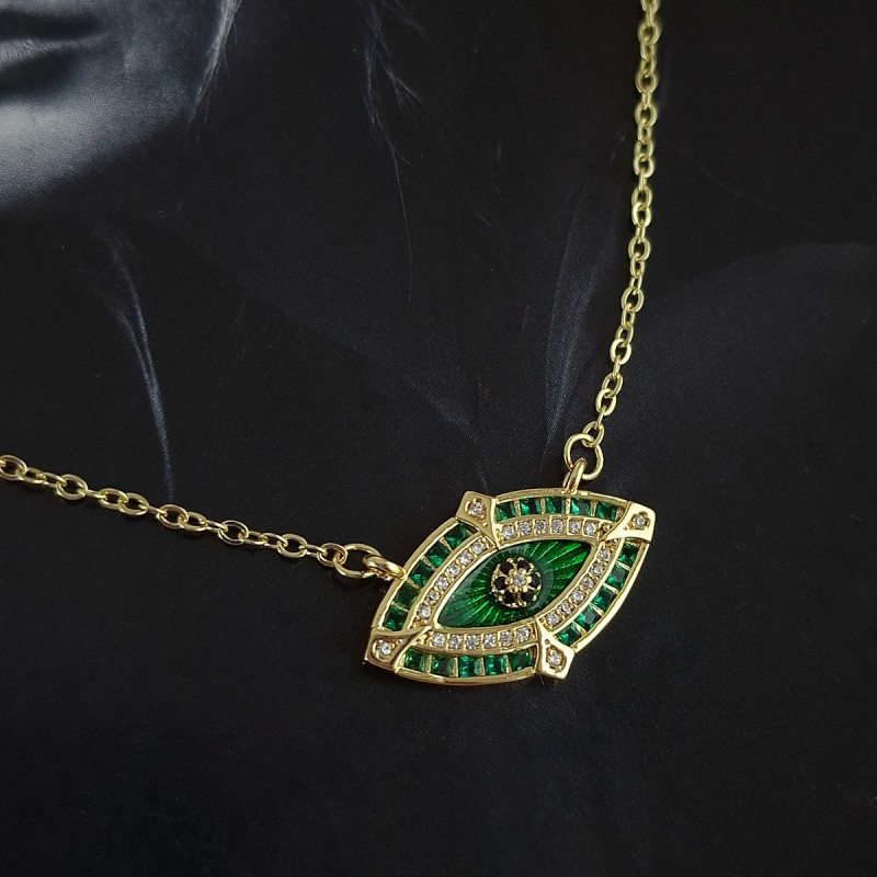 گردنبند چشم نگین و میناکاری سبز