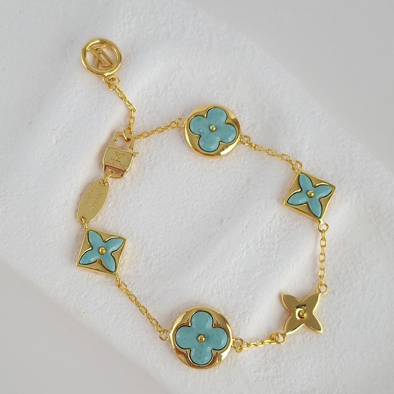 دستبند لویی ویتون صدف آبی فیروزه‌ای پایه طلایی (مستر) **