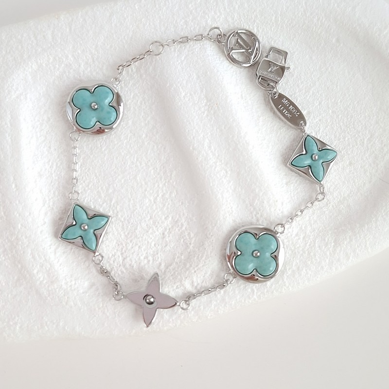 دستبند لویی ویتون صدف آبی فیروزه‌ای پایه نقره‌ای (مستر) **