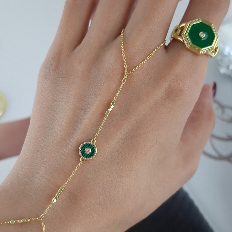دستبند تمیمه دایره سبز طرح مالاکیت