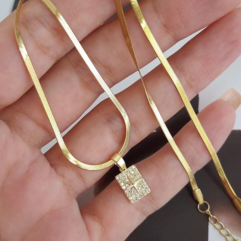 گردنبند پلاک ستاره  زنجیر ماری استیل*