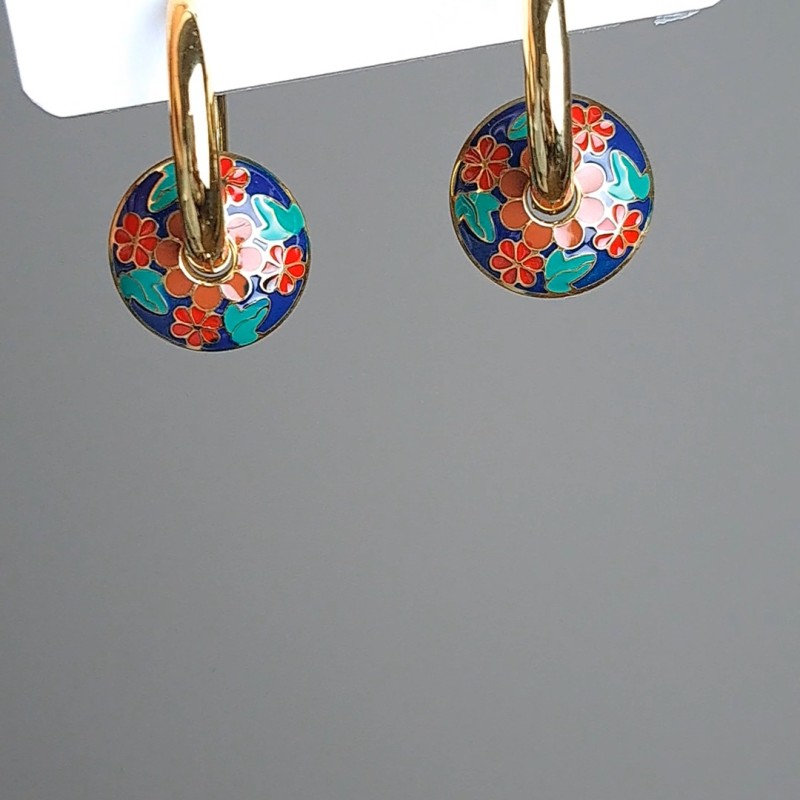 گوشواره حلقه ای استیل گل آبی قرمز