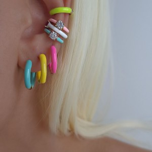 گوشواره حلقه استیل میناکاری ظریف زرد