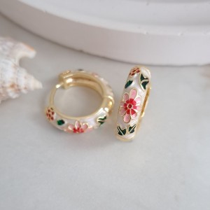 گوشواره میناکاری صدفی گل صورتی