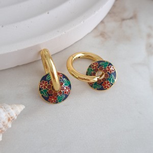 گوشواره حلقه ای استیل گل آبی قرمز