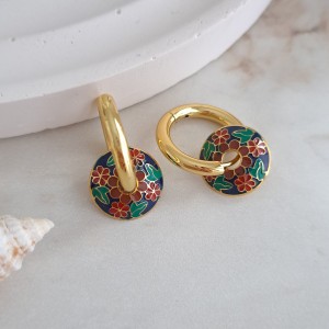 گوشواره حلقه ای استیل گل آبی قرمز