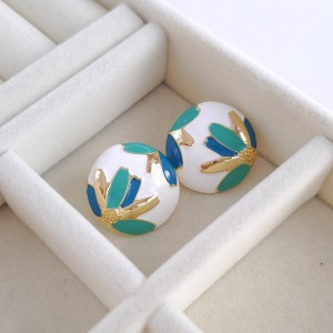 گوشواره میناکاری دایره گل سبز