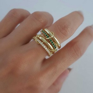 انگشتر اسپینلی چهار حلقه سبز سایز 18