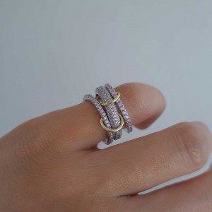 انگشتر اسپینلی سه حلقه نقره ای فول نگین صورتی