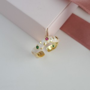 انگشتر میناکاری سفید نگین رنگی