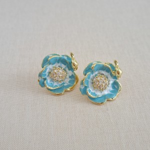 گوشواره میناکاری گل و پرنده آبی